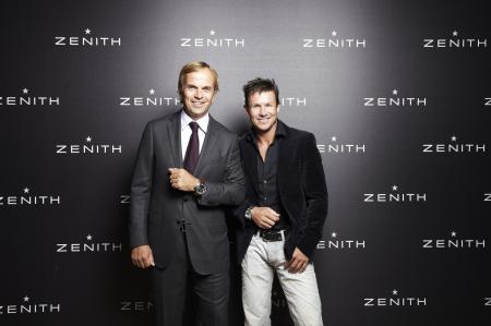 Jean-Frédéric Dufour, Zenith President and CEO, with Félix Baumgartner, Zenith ambassador.