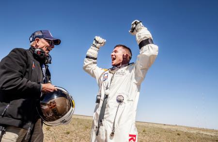 Felix Baumgartner's enjoyment upon his arrival on dry land.