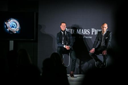 Michael Schumacher and Tim Sayler, Audemars Piguet’s Chief Marketing Officer, presenting the Royal Oak Offshore Chronograph Michael Schumacher.