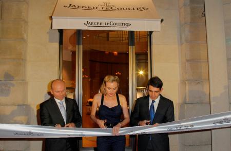 Ribbon Cutting of the Jaeger-LeCoultre Place Vendome Boutique with Guillain Maspetiol, Jaeger-LeCoultre Brand Manager for France, Diane Kruger, friend of Jaeger-LeCoultre and Jérôme Lambert, Jaeger-LeCoultre CEO.