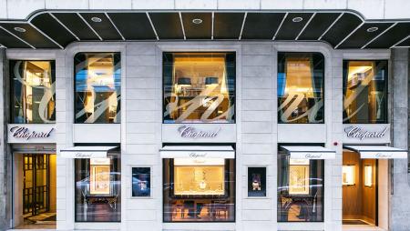 The facade of Chopard boutique on the Rue du Rhône in Geneva.