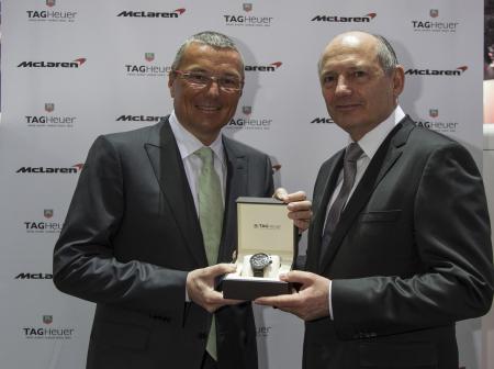 Jean-Christophe Babin, TAG Heuer’s President & CEO, and Ron Dennis, Executive Chairman of the McLaren Group.