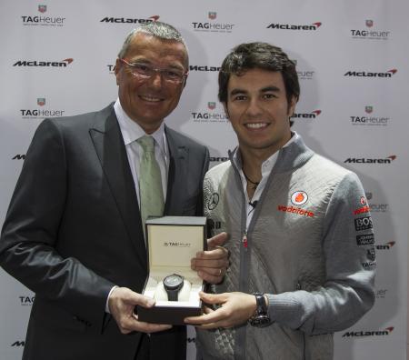 Jean-Christophe Babin and the mexican driver Sergio Perez, new TAG Heuer ambassador.