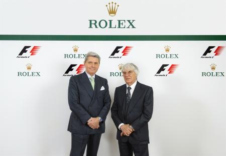 M. Gian Riccardo Marini, Directeur Général de Rolex SA ; M. Bernie Ecclestone, CEO de Formula One group.© Rolex / Eddy Mottaz