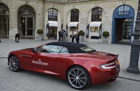 An Aston Martin parked in front of the Jaeger Lecoultre store in place Vendôme