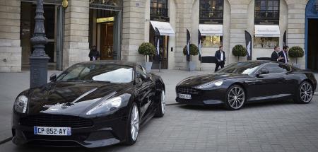 Two Aston Martin parked in front of Jaeger Lecoultre's store in place Vendôme