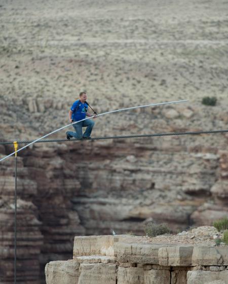 Nik Wallenda during his crossing of the Grand Canyon