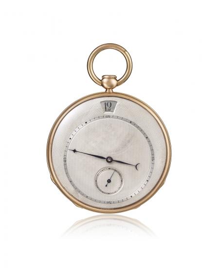 Ref. 11411 - 1827 - Pocket watch, quarter-repeater, jumping hours, 18K yellow gold. Silver dial, small seconds at 6 o'clock, minute track.