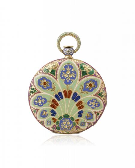 India 1831 – Pocket watch, yellow gold, champlevé enamelled case, in line engraving. Guilloché dial. N° 10450 