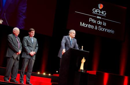 Antoine Simonin and Patrick Wehrli (jury members), Ricardo Guadalupe (CEO of Hublot, winner of the Striking Watch Prize 2014)