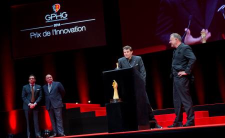 Benjamin Clymer and William Rohr (jury members), Felix Baumgartner and Martin Frei (Co-founders of Urwerk, winner of the Innovation Watch Prize 2014)