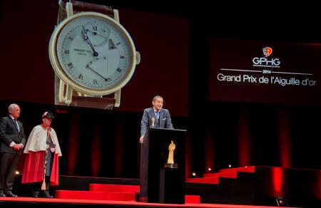 Johann Schneider-Ammann (Federal councillor) and Jean-Charles Zufferey (Vice-president of Breguet, winner of the « Aiguille d’Or » Grand Prix 2014)