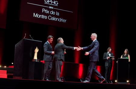 Carlos Alonso and Takeshi Matsuyama (jury members), Wilhelm Schmid (CEO of A. Lange & Söhne, winner of the Calendar Watch Prize 2014)