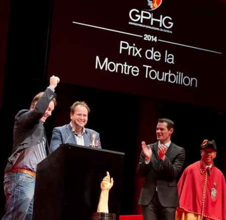 Bart and Tim Grönefeld (Co-founders of Grönefeld, winner of the Tourbillon Watch Prize 2014) and Pierre Maudet (State councillor)