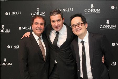 Victor Sassoon, General Director of Corum Singapore Pte Ltd; Antonio Calce, CEO of Corum; Ong Ban, CEO of Sincere Fine Watches.