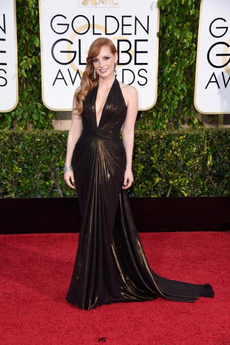 Jessica Chastain, the new face of the Piaget woman, at Golden Globes