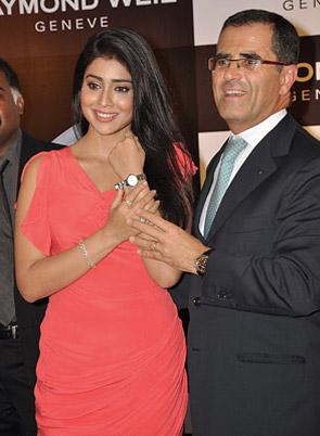 Chennai - Shriya Sharan being presented a RW watch by Mr Bernheim