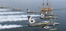 Breitling Jet Team Flies over Replica of 18th Century Ship Hermione in Chesapeake Bay