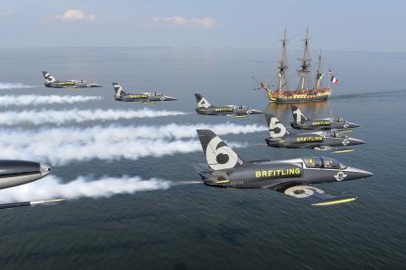 Breitling Jet Team Flies over Replica of 18th Century Ship Hermione in Chesapeake Bay