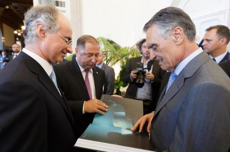 His Excellency the President of the Portuguese Republic Prof. Aníbal Cavaco Silva receiving a copy of Blancpain's collectible volume 