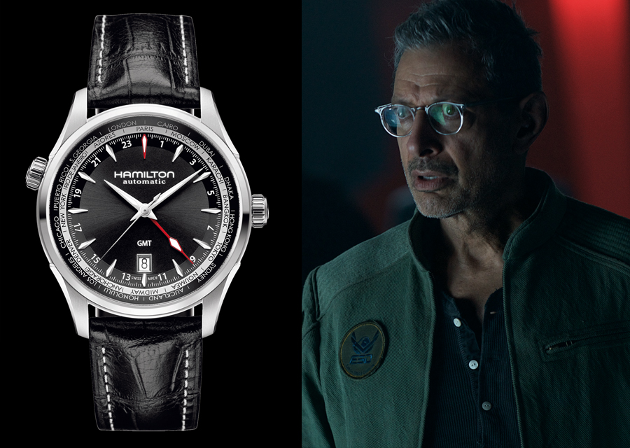 Jeff Goldblum wear an Hamilton Jazzmaster with GMT function in Independence Day : Resurgence