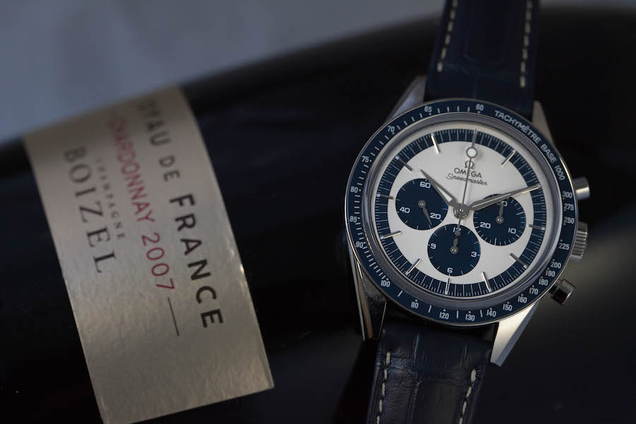 Omega Speedmaster CK2998 - Steel - Silvered and blue dial - Handwinding Omega 1861 chronograph movement - Blue leather strap