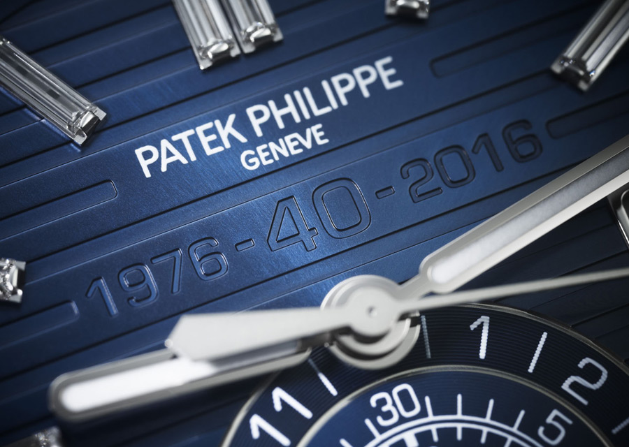 Patek Philippe Nautilus - Detail of the dial of the 40th anniversary chronograph special edition in white gold
