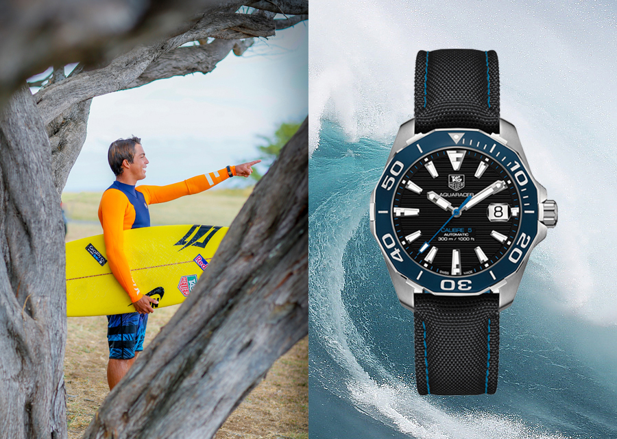 TAG Heuer ambassador, Kai Lenny will surf the biggest waves of the world with the Aquaracer 300M