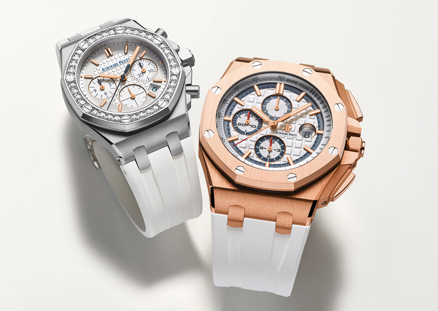 The two limited edition of the Royal Oak Offshore dedicated to the Byblos Hotel (women version on the left - men version on the right)