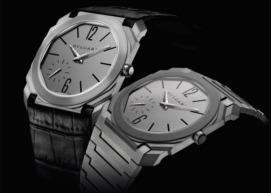 The Octo Finissimo Automatic proposed with an alligator leather strap or a titanium bracelet