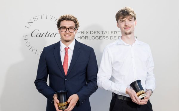 The Two Winners of the Cartier Tomorrow’s Watchmaking Talent Prize. Arthur Choquet for Un instant (A Fleeting Moment) Aymeric Peters for Silence Choisi (Chosen Silence)