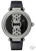 Rencontre de Panthères 42mm, or gris, diamants, émeraudes, laque noire