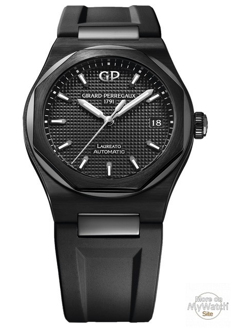 Laureato Ceramics-Céramique noir sur bracelet caoutchouc noir 38mm