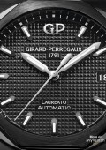 Laureato Ceramics-Céramique noir sur bracelet caoutchouc noir 38mm