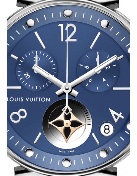 Louis Vuitton Tambour Moon Dual Time, Quartz, 35mm, Diamonds Blue