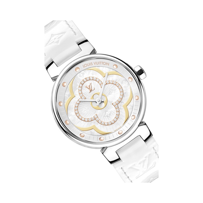 Louis Vuitton Ladies Watch Tambour Moon Divine 35 QA019Z Quartz Monogram  Canvas / Taurillon