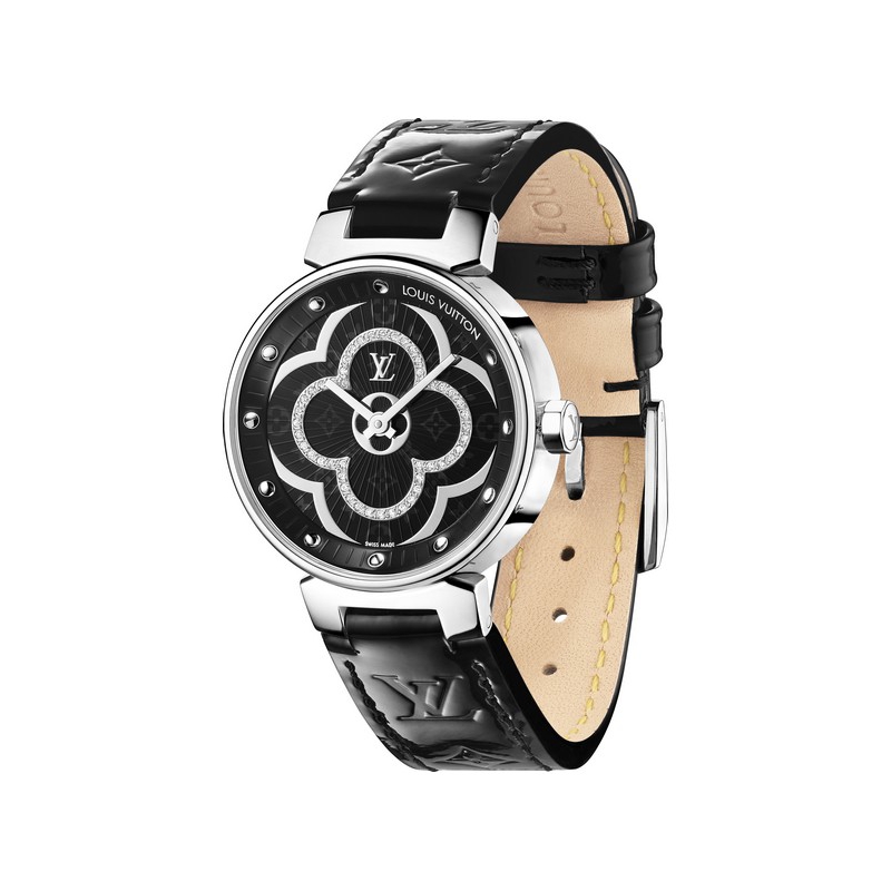 Louis Vuitton // Black Leather & Silver Metal Tambour Moon Divine Watch –  VSP Consignment