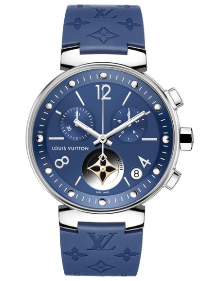 Louis Vuitton Tambour Moon Dual Time, Quartz, 35mm, Diamonds Blue