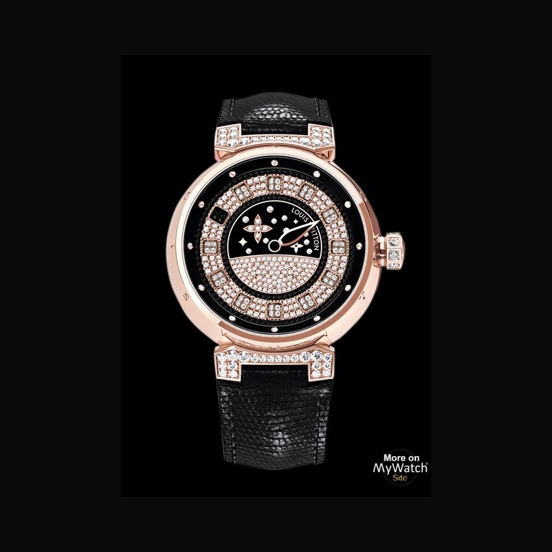 Watch Louis Vuitton Tambour Spin Time Joaillerie  Tambour Spin Time Pink  Gold - Black and White Diamonds - Liard Strap