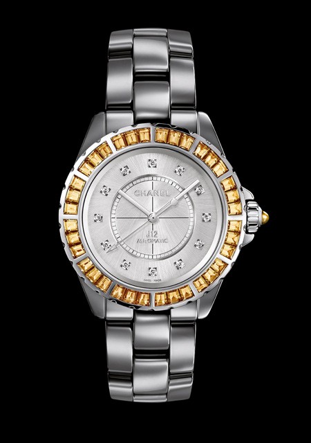 Watch Chanel J12 Chromatic  J12 H3125 Titanium Ceramic - White Gold -  Baguette-Cut Cognac Sapphires - 38mm