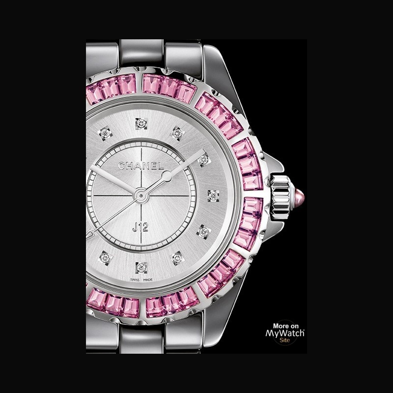 Watch Chanel J12 Chromatic  J12 H3294 Titanium Ceramic - White Gold -  Baguette-Cut Pink Sapphires - 33mm