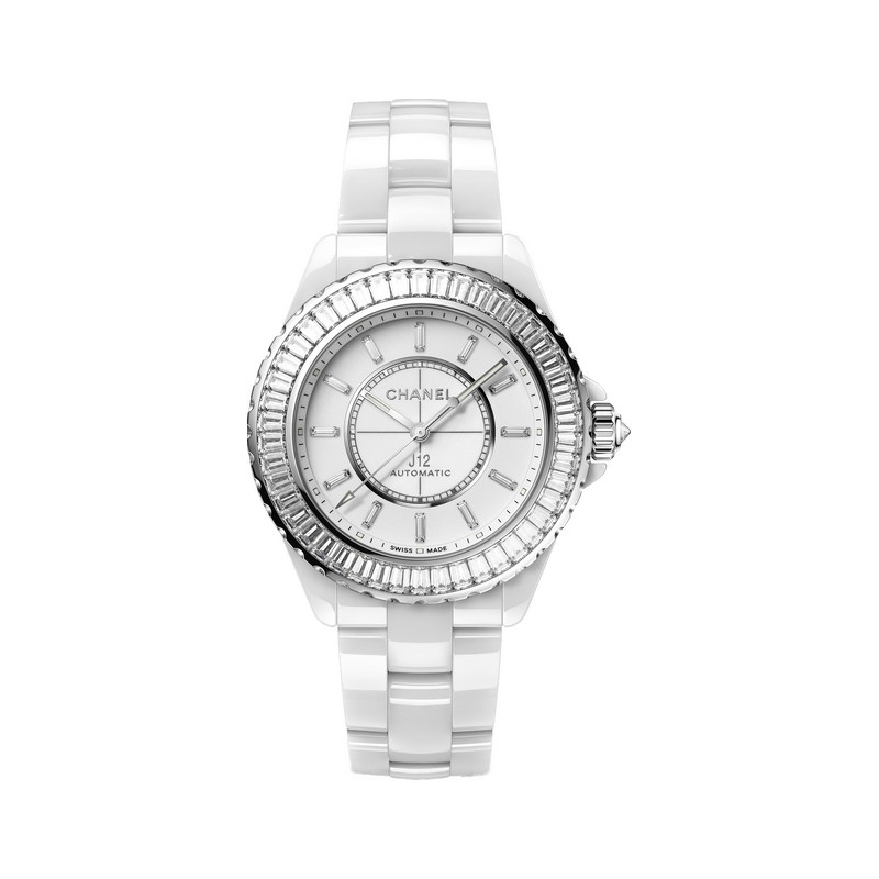 Watch Chanel J12 Baguette Diamond Bezel 33 mm  J12 Ceramic - White Gold -  Diamonds - White Dial - Bracelet Ceramic