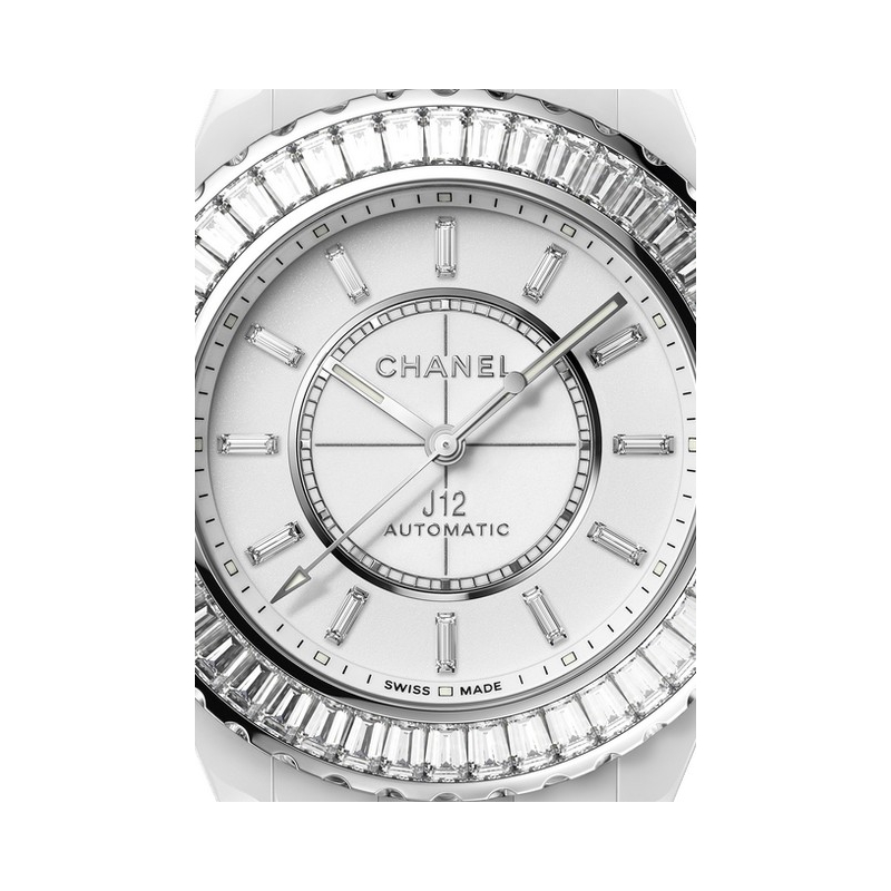 Watch Chanel J12 Baguette Diamond Bezel 38 mm  J12 Ceramic - White Gold -  Diamonds - White Dial - Bracelet Ceramic