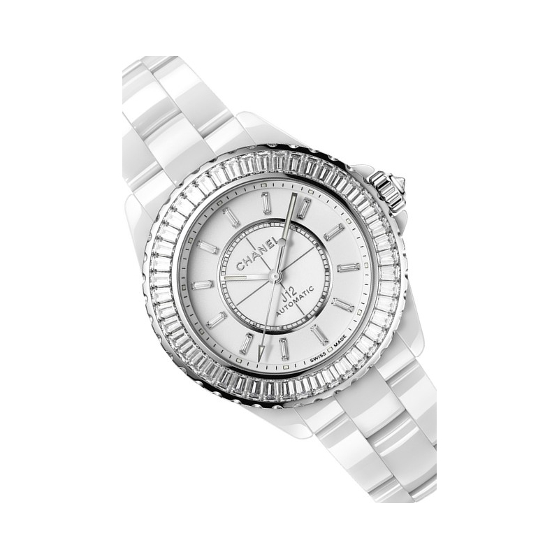 Watch Chanel J12 Baguette Diamond Bezel 38 mm  J12 Ceramic - White Gold -  Diamonds - White Dial - Bracelet Ceramic