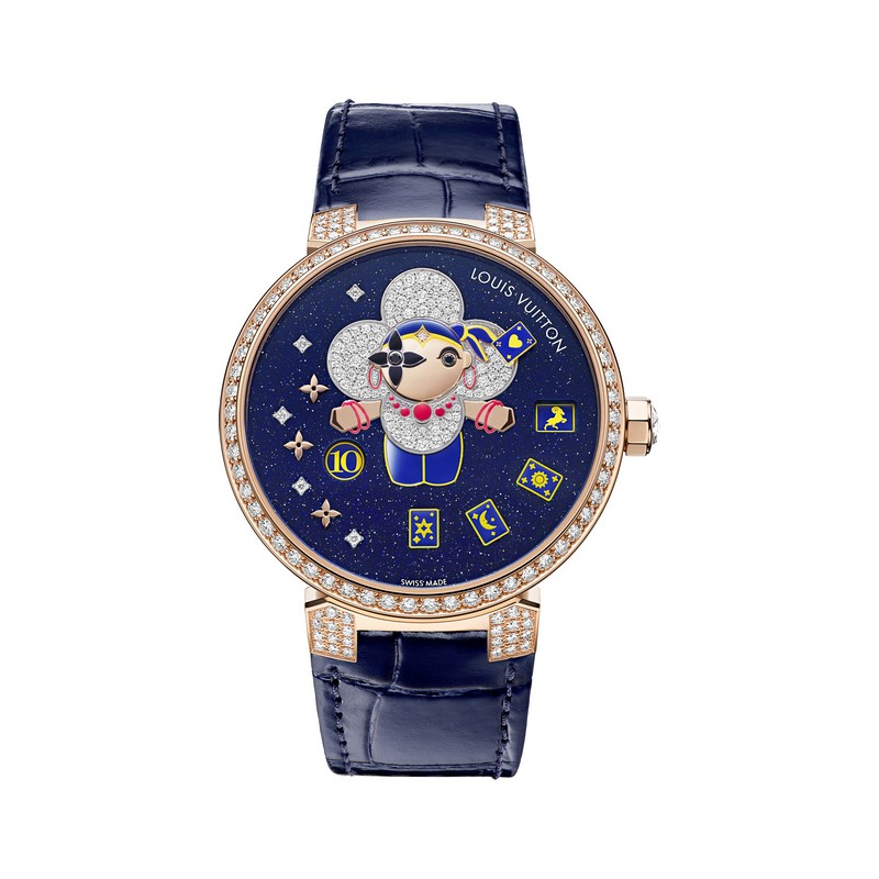 Watch Tambour Slim Vivienne Jumping Hours  Louis Vuitton Pink Gold -  Diamonds - Strap Alligator