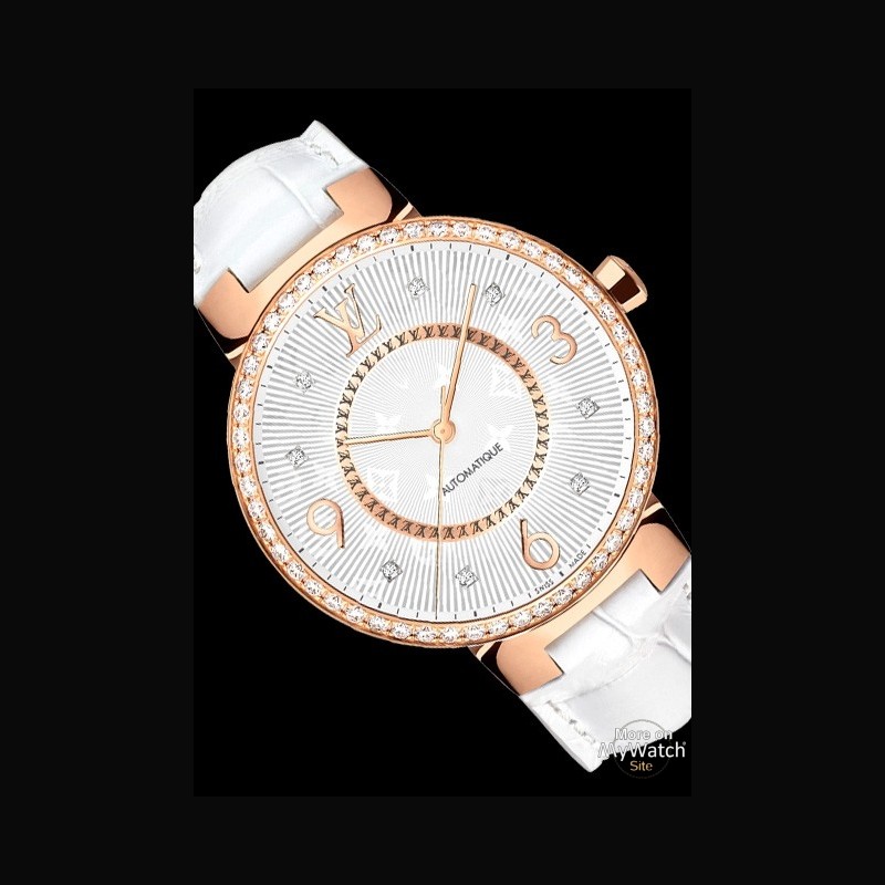 Tambour Monogram 35mm watch in pink gold with diamonds, Louis Vuitton